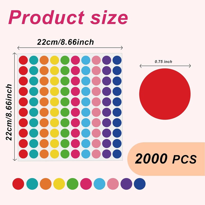 Aurtho 2000 Pcs 3/4" Garage Sale Price Stickers Sheets, 10 Color Yard Sale Price Stickers, Round Color Coding Labels, Circle Dot Sticker for Home Decorative,Office, Classroom, Papers Etc - Image 2